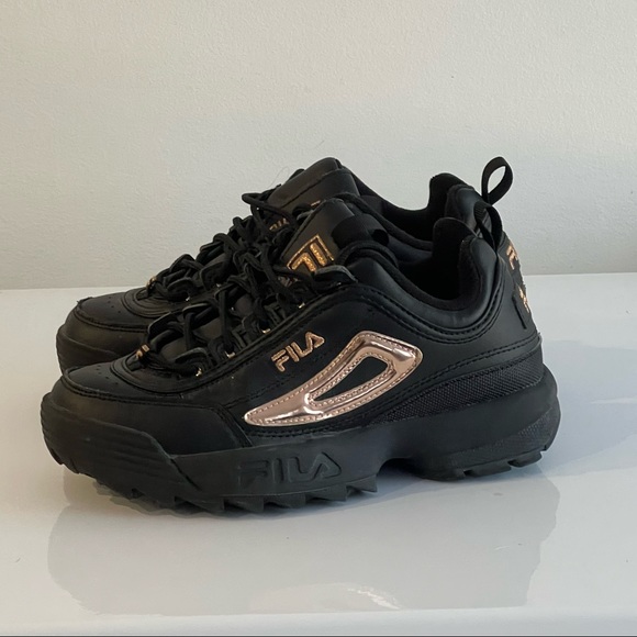 || Womens Fila Disruptor II Black Rose Gold Athletic Shoe || - Picture 2 of 2